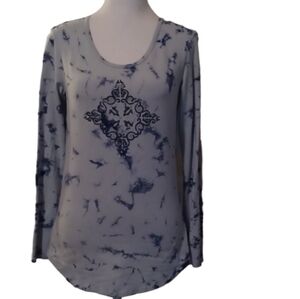 -- Earth Yoga Cream and Blue Tie-Dye Top Women's Size Small